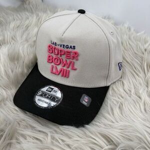 Super Bowl 58 Las Vegas 2024 Hat Cap Gray/Black With Pink Embroidered Print NEW!